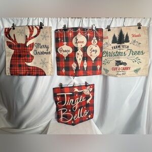 Christmas Canvas Festive Pillow Case Set Of 4 Zipper Bottom Brand New Farm House